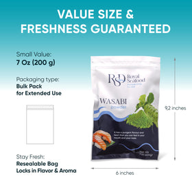 Royal Seafood Distribution real wasabi root mix creates instant paste for sashimi.