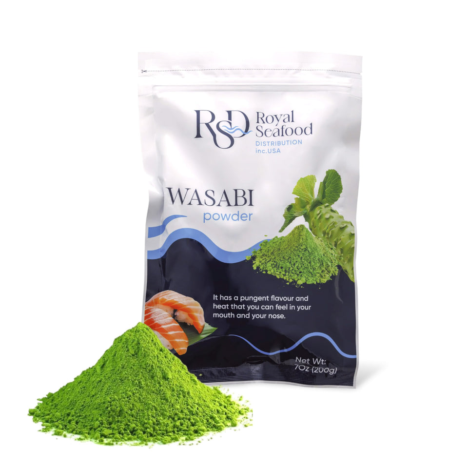 Royal Seafood Distribution wasabi powder 200g pack for authentic sushi seasoning at home.