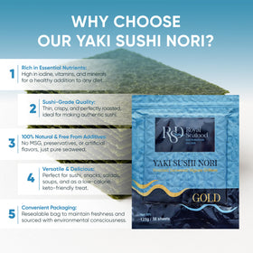 Royal Seafood Nori Gold sheets ideal for premium sushi rolls.