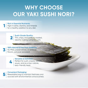 Toasted organic nori by Royal Seafood Distribution – crispy texture with rich umami.