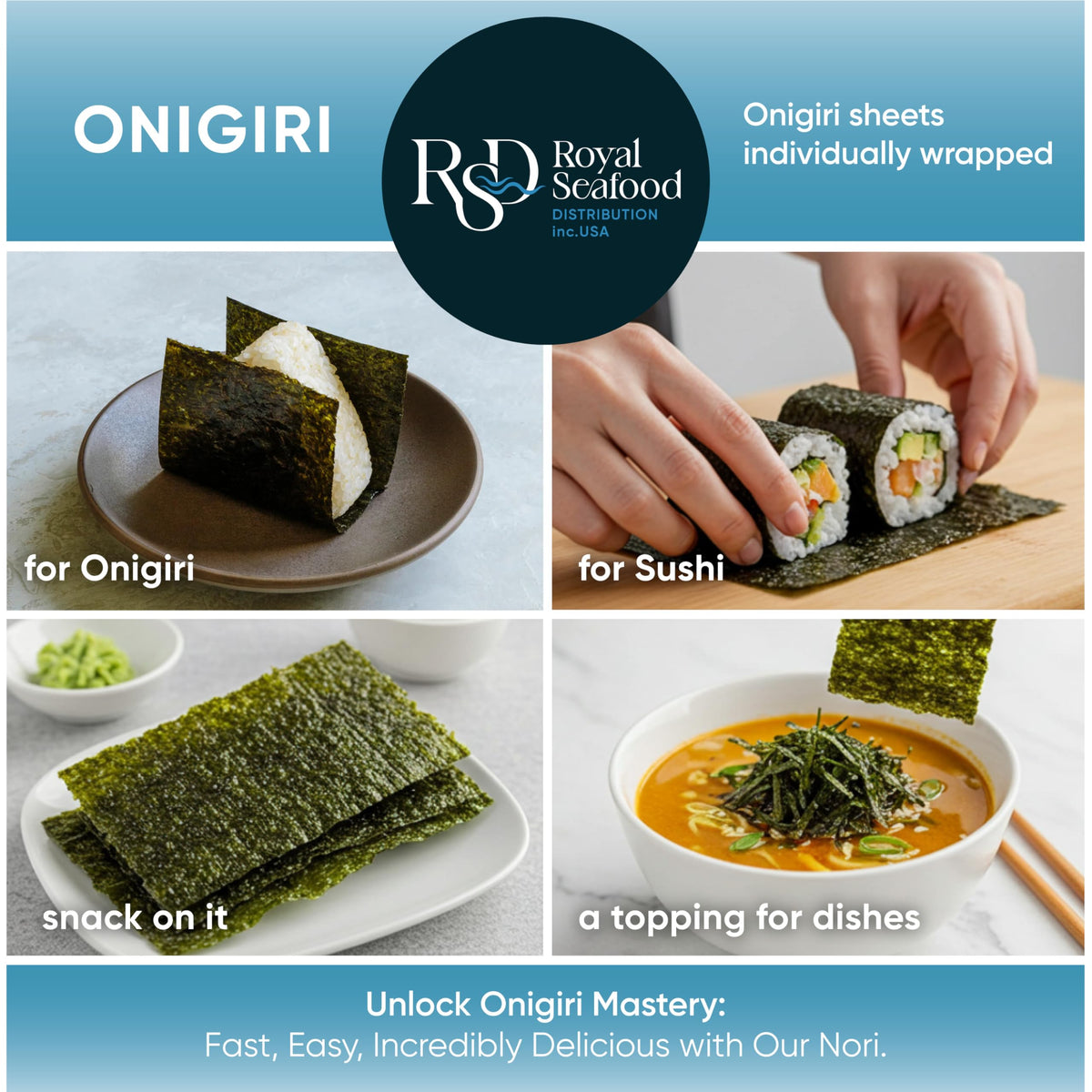 Royal Seafood Distribution fresh and crispy nori with long-lasting crunch.