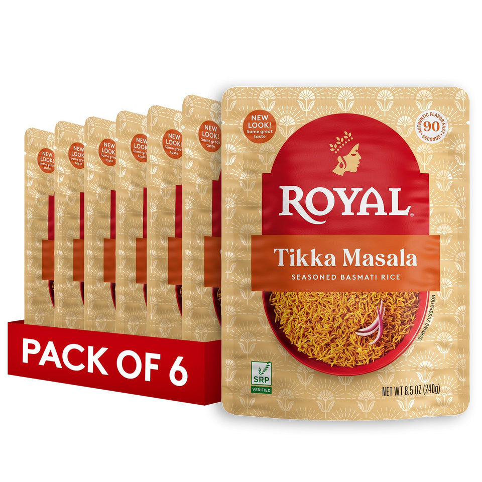 Royal Tikka Masala Basmati Rice pouch steaming for a quick flavorful dinner.