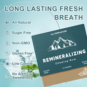 Royalee Remineralizing gum front of pack highlights eco-friendly, sugar-free formula.