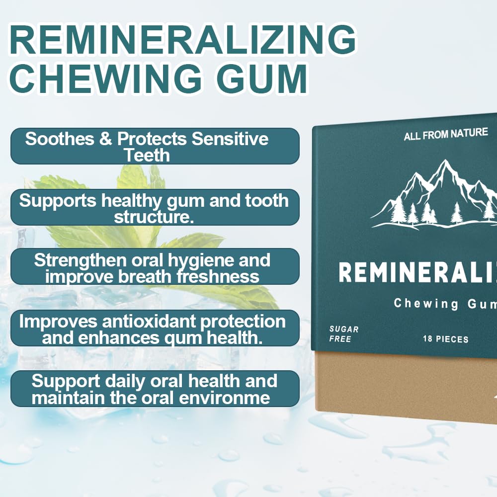 Royalee Remineralizing Gum eco-label emphasizing sustainable packaging.