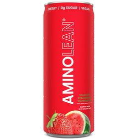 Close-up of AminoLean bottle showing bubbles and natural green tea caffeine.