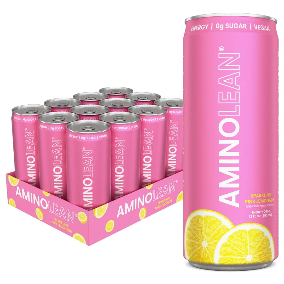 RSP NUTRITION AminoLean Pink Lemonade can on desk delivers clean energy.