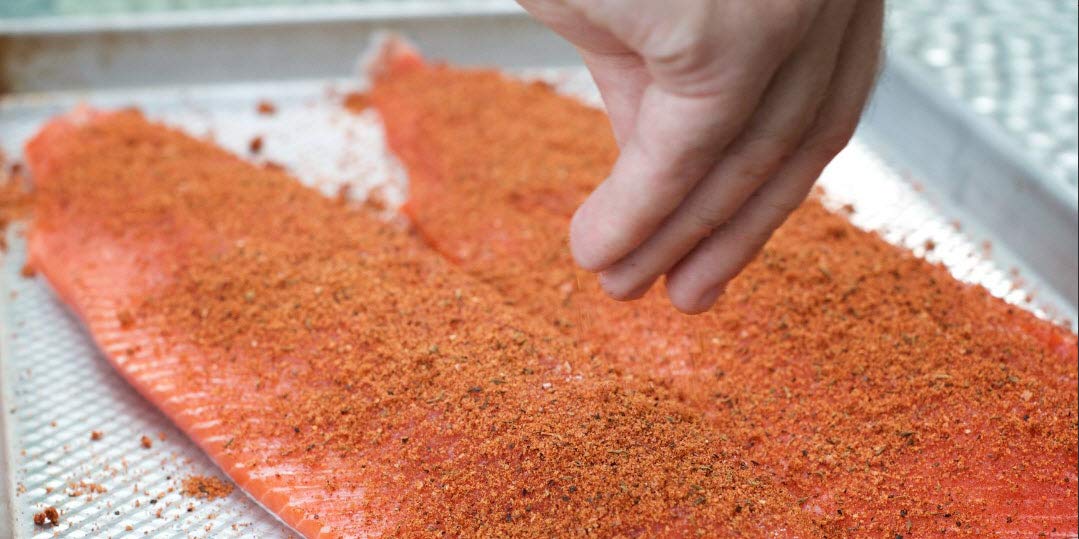 Rub with Love Salmon Rub grill-ready seasoning for salmon, pork, steaks, and wings.