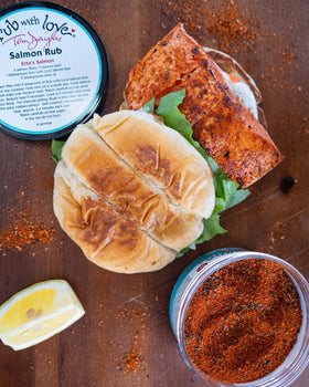 Rub with Love Salmon Rub spice blend adds depth to seafood and meats.
