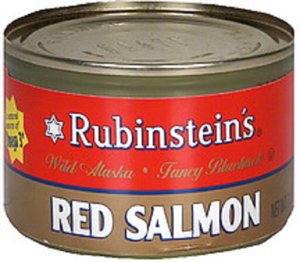 Rubinsteins Salmon Red Sockeye, pack of six cans, ideal for quick meals and elegant salads.