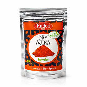 Rudca Food dry adjika jar on counter for authentic Georgian flavor