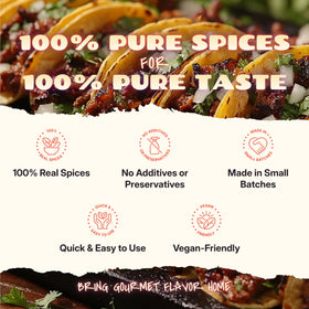 Close-up of ingredients list and spice blend in Birria Bomb Balls, vegan-friendly.