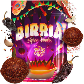 Rude Chef Birria Bomb Balls packaging ready for pantry, offering MSG-free flavor potential.