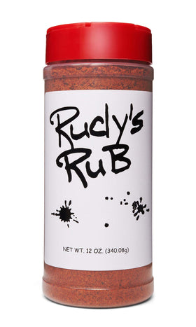 Rudy's Texas Bar-B-Q Dry Rub bottle ready for kitchen use