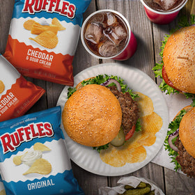 Ruffles Cheddar and Sour Cream chips close-up showing crunchy texture.