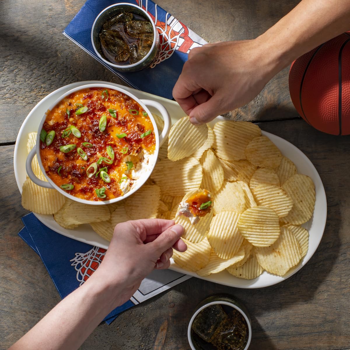 Ruffles ridged texture close-up, showcasing sturdy crunch for dips.