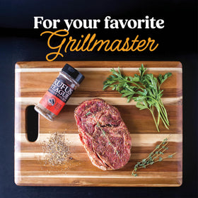 Rufus Teague Spicy Meat Rub bottle adds balanced heat and sweetness