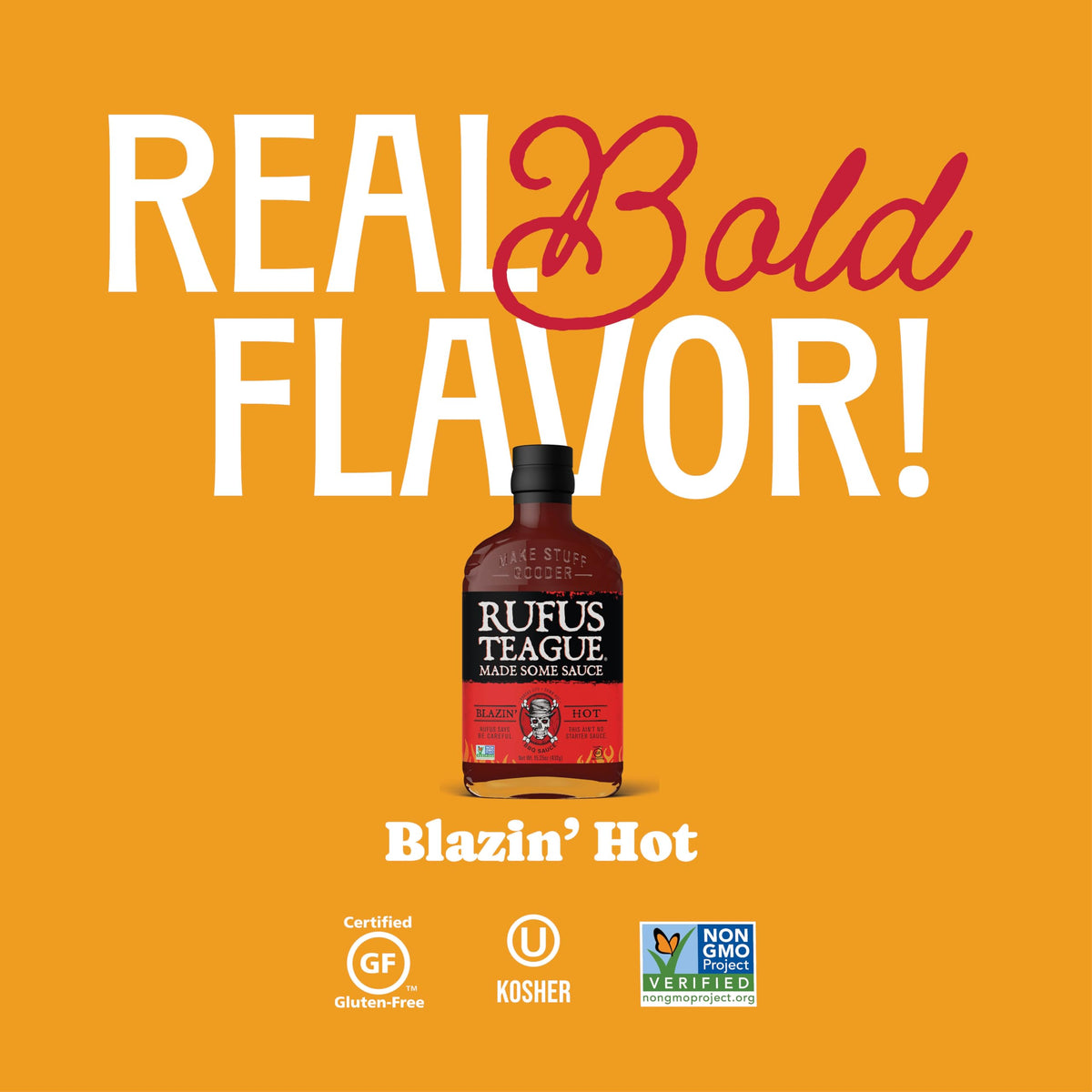 Rufus Teague Blazin' Hot sauce drizzle on nachos for extra heat