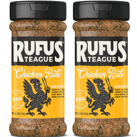 Rufus Teague Chick N' Rub bottle being poured for poultry seasoning