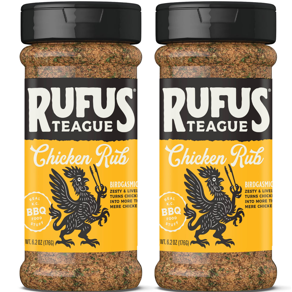 Rufus Teague Chick N' Rub bottle being poured for poultry seasoning