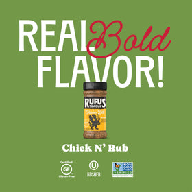 Rufus Teague Chick N' Rub ingredient label showing gluten-free and kosher notes