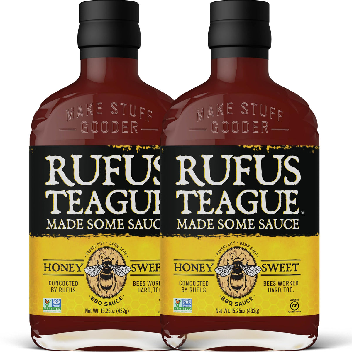 Rufus Teague Honey Sweet BBQ Sauce bottle in a 2-pack for easy grilling