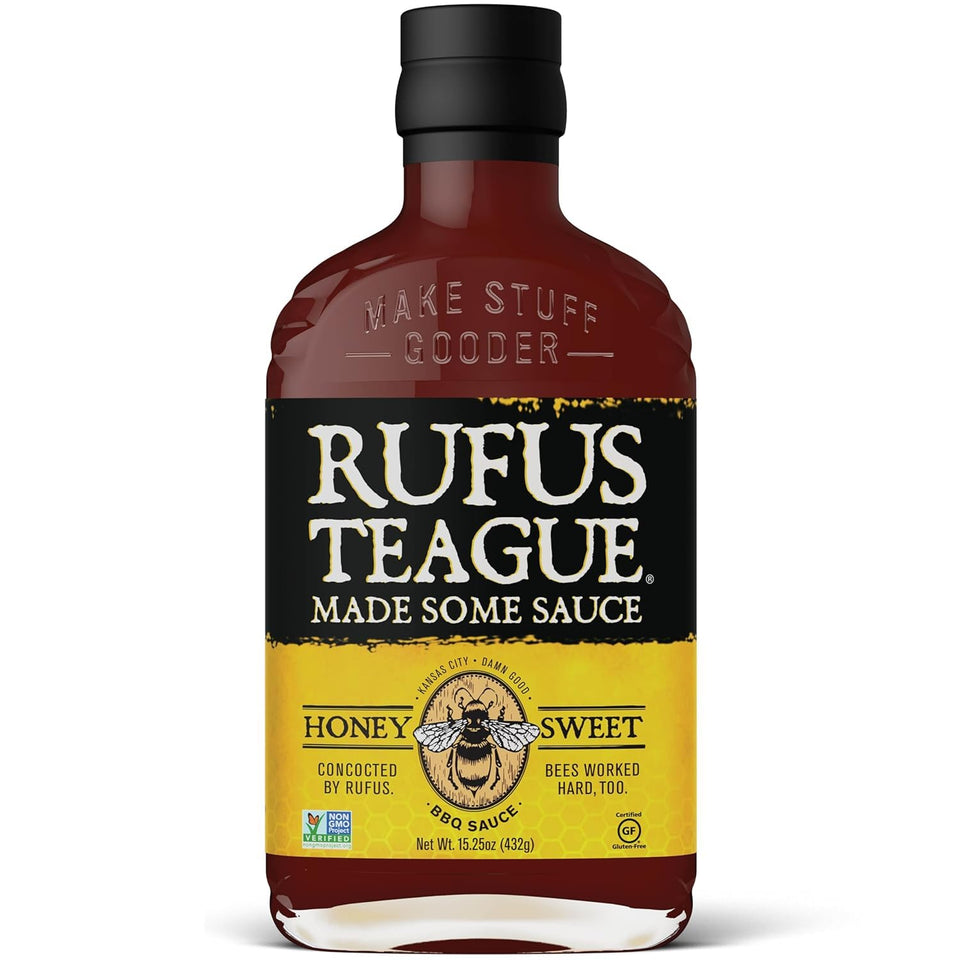 Rufus Teague Honey Sweet BBQ Sauce bottle for grilling perfection