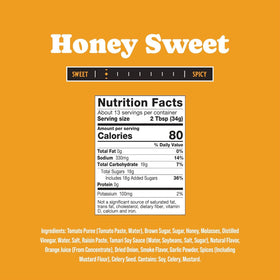 Close-up of Rufus Teague Honey Sweet BBQ Sauce label