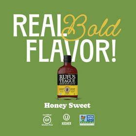 Rufus Teague Honey Sweet BBQ Sauce used as grilled chicken glaze