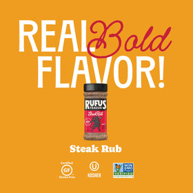 Rufus Teague steak rub on a burger on the grill for restaurant-style flavor.