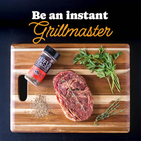 Rufus Teague steak rub mixed into compound butter for steakhouse finish.
