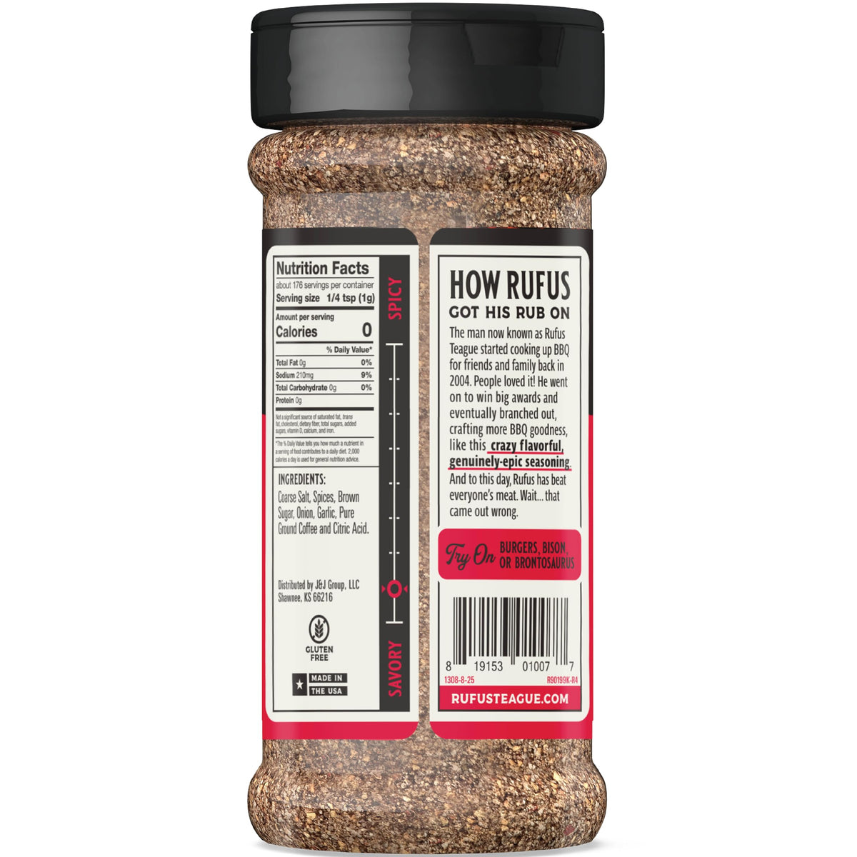 Close-up of steak rub being dusted from a shaker for rich sear.