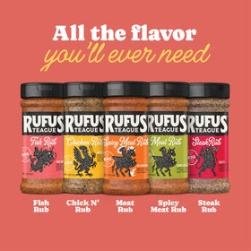 Two Rufus Teague steak rub bottles in a pack for easy grilling prep.