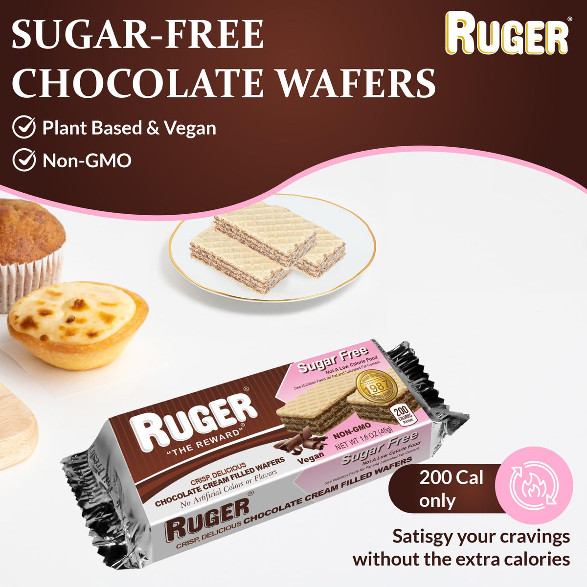 RUGER wafers packaging close-up highlighting natural ingredients and no artificial colors.