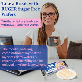 RUGER sugar-free vanilla wafer cross-section with creamy filling for a smooth bite.