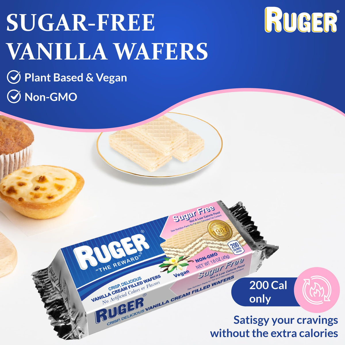 Close-up of crisp wafers and creamy vanilla filling from RUGER.