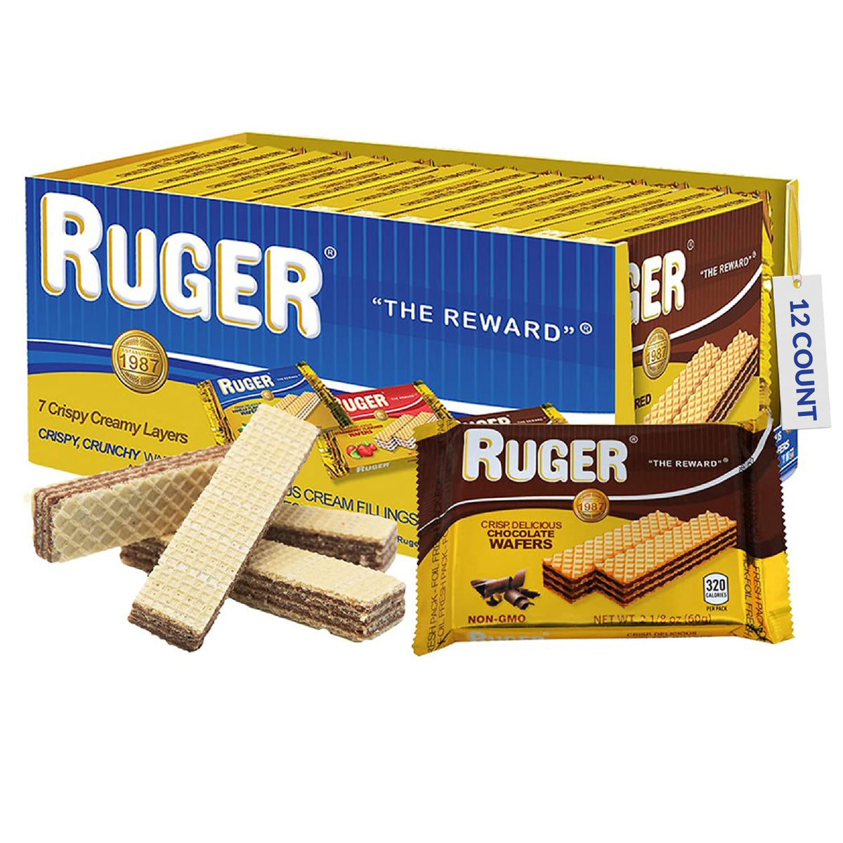 Ruger Wafers Austrian Chocolate Wafers pack showcases premium chocolate layers.