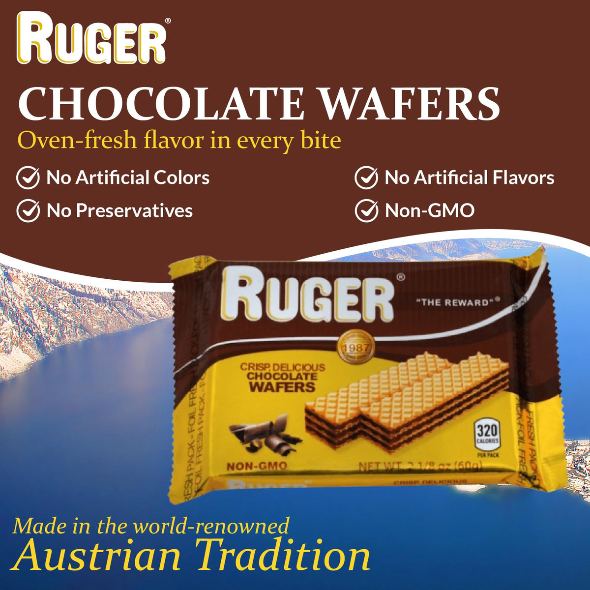 Ruger Wafers cream-filled crisp texture closeup highlights melt-in-mouth pleasure.