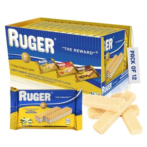 Ruger Wafers vanilla cream filling closeup highlights silky, creamy texture.