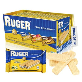 Ruger Wafers vanilla cream filling closeup highlights silky, creamy texture.