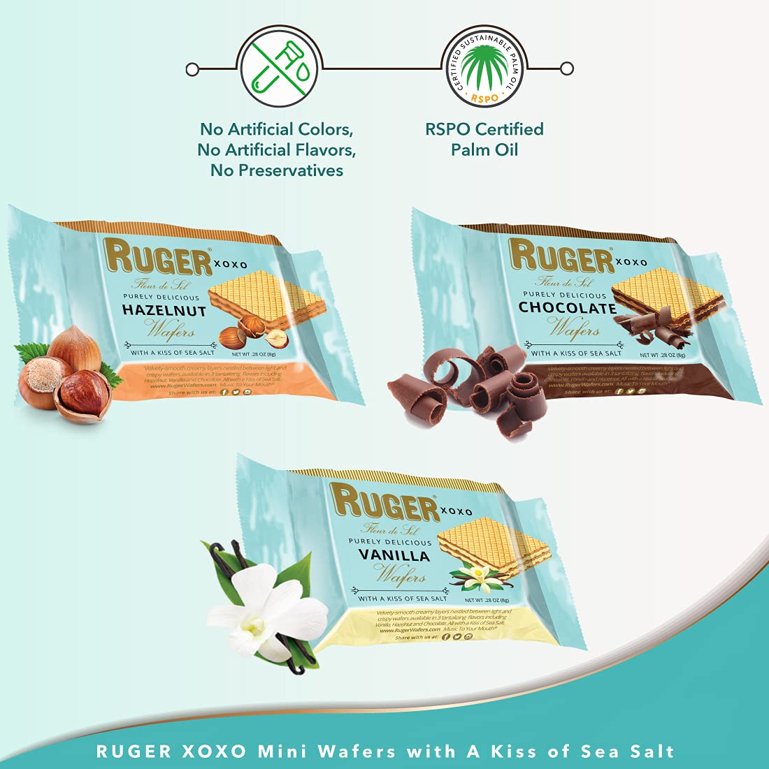 Ruger XOXO hazelnut sea-salt wafers displayed for lunch boxes