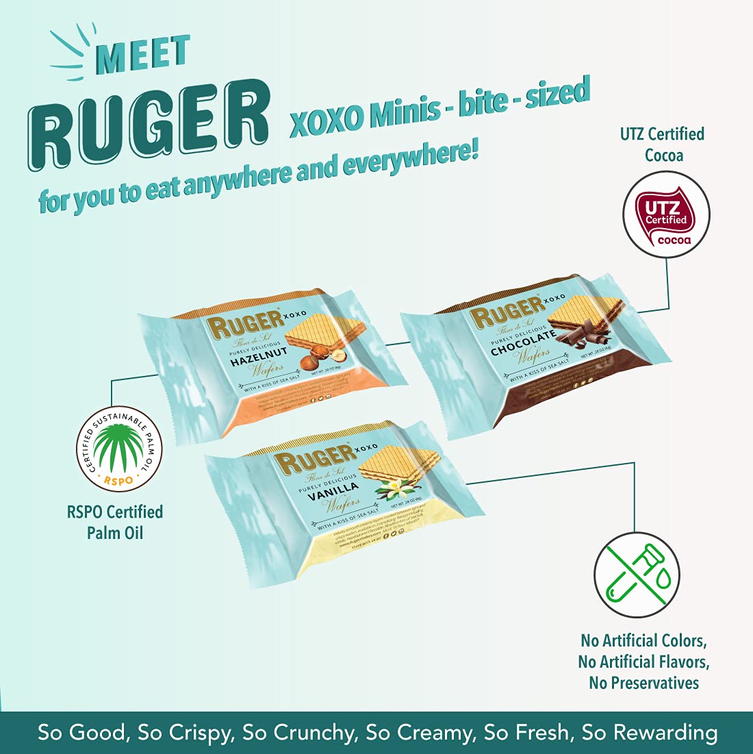 Ruger XOXO vanilla sea-salt wafers displayed as a desk-time treat