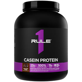 Rule 1 Proteins Casein jar front showing night time protein for sustained amino acids