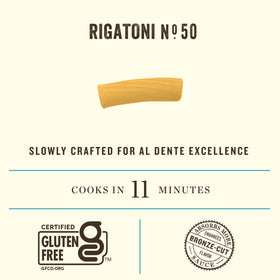 Rummo corn and rice pasta rigatoni No.50 plated with sauce