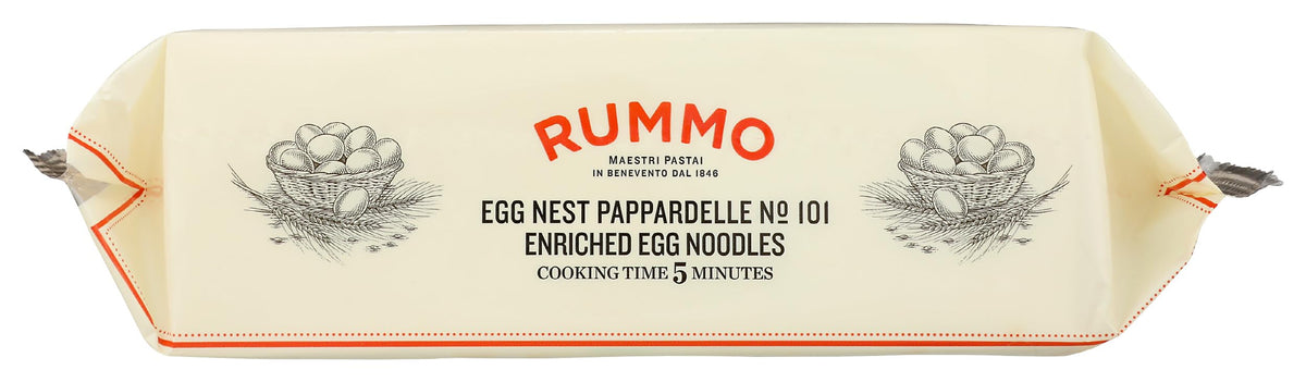 Rummo Egg Nest Pappardelle plated as a gourmet dish with sauce and herbs