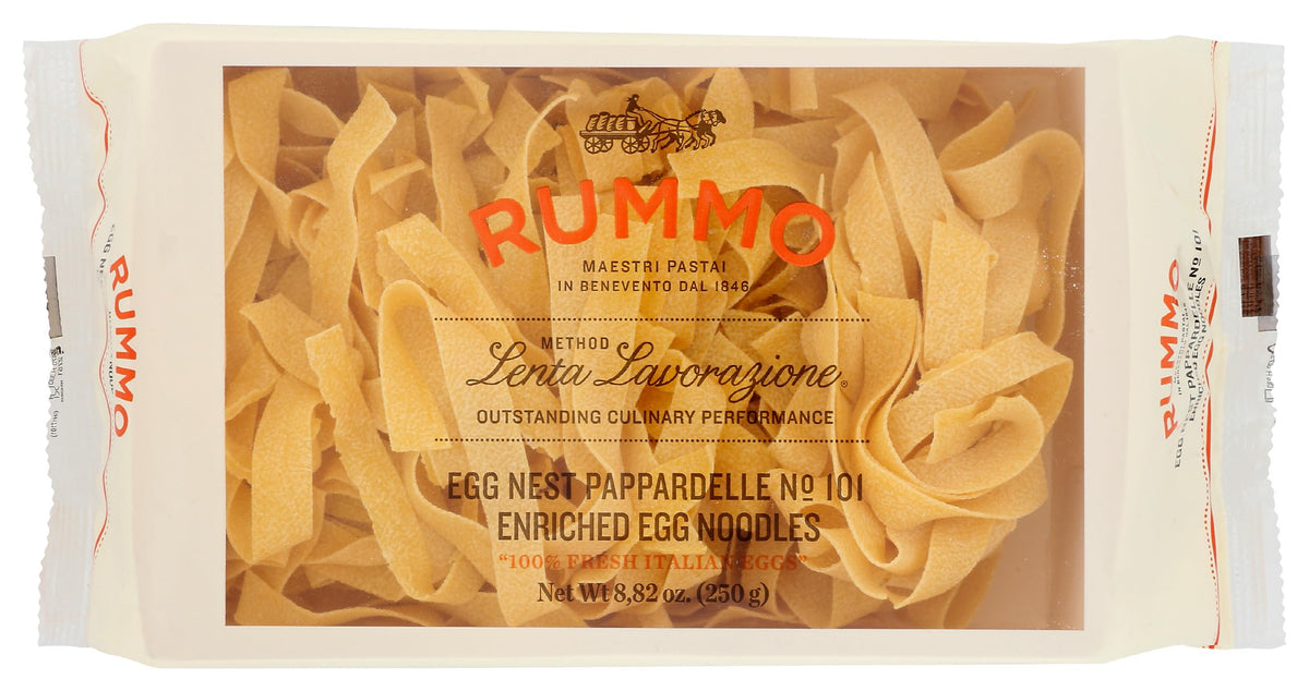 Rummo Egg Nest Pappardelle pack shot showing premium pasta ready for quick, flavorful meals