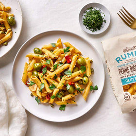 Rummo GF Rigatoni No.50 plated al dente with a sturdy bite.