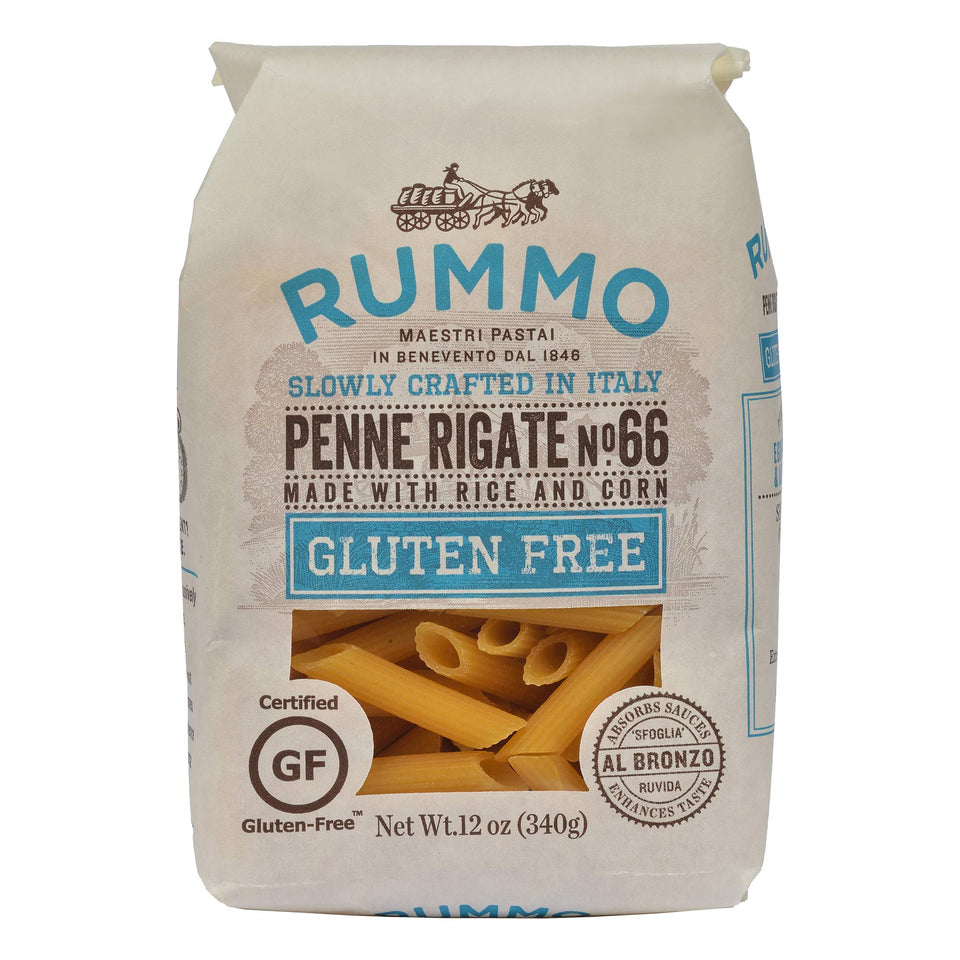 Rummo GF Rigatoni No.50 pack shot, gluten-free pasta for hearty meals.