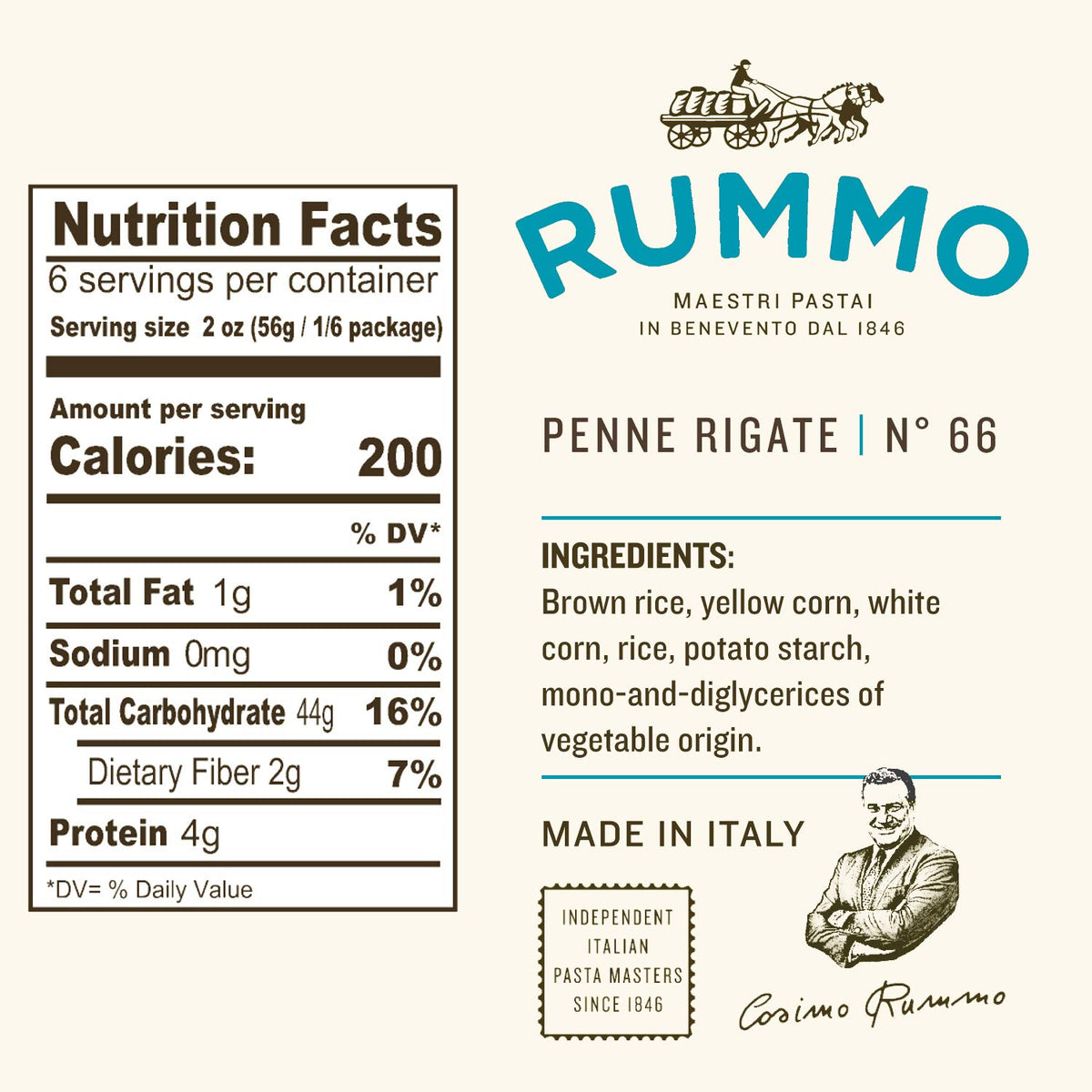 Rummo GF Rigatoni No.50 raw pasta in bag, ideal for quick weeknight meals.