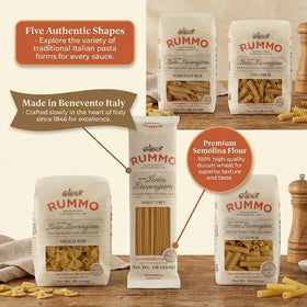 Rummo pasta variety pack served with sauce; comforting family favorite.
