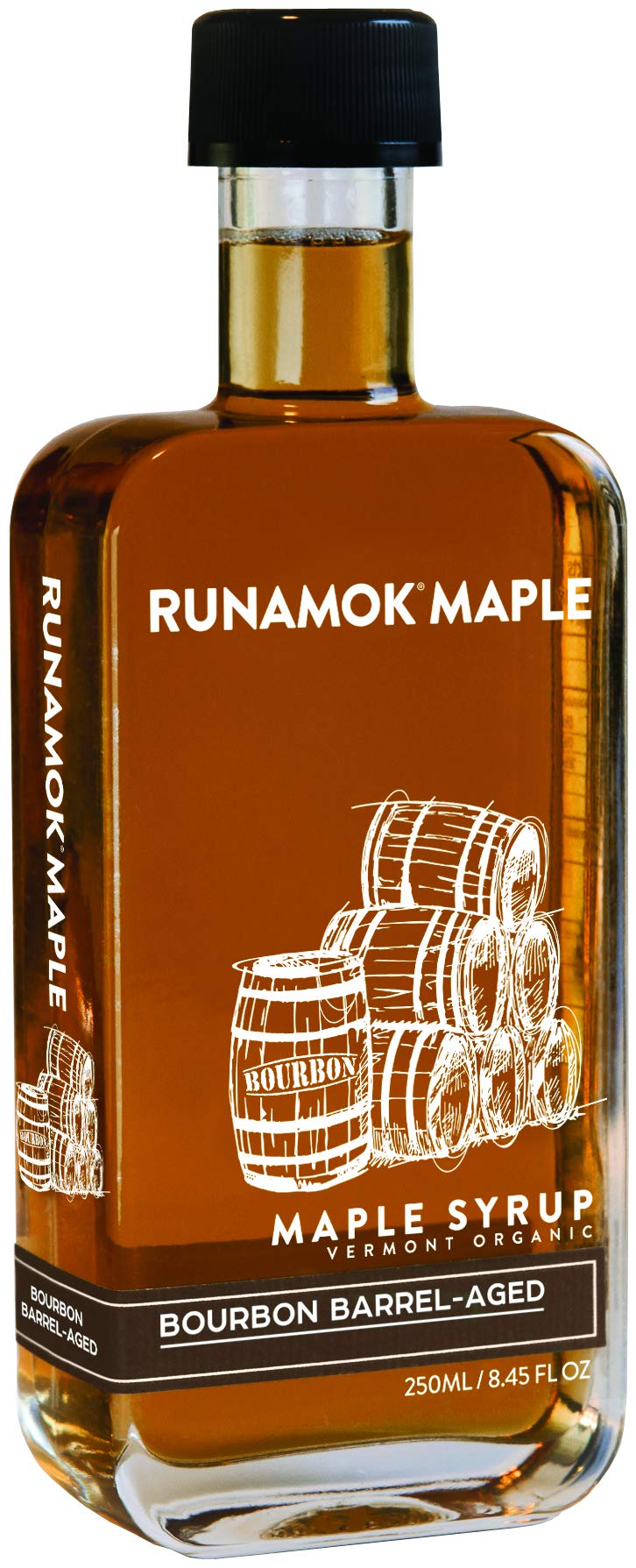 Runamok Bourbon Barrel Aged Maple Syrup in a premium bottle for cocktails.